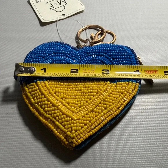 Mary Frances Blue and Yellow Beaded Heart Coin Pouch - Picture 6 of 7